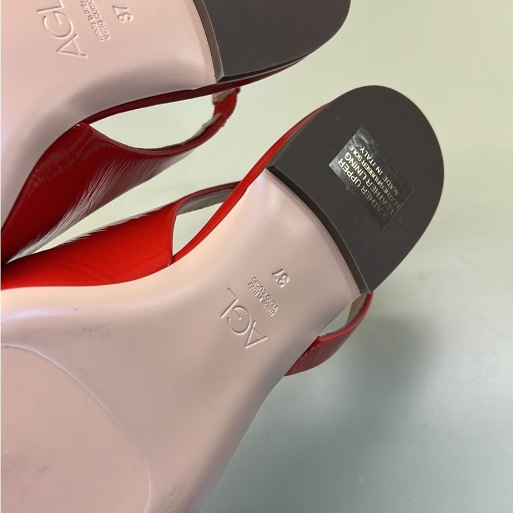 AGL Red Patent Slingback Flats | Italian Designer Square Toe Shoes NWT - Picture 6 of 7